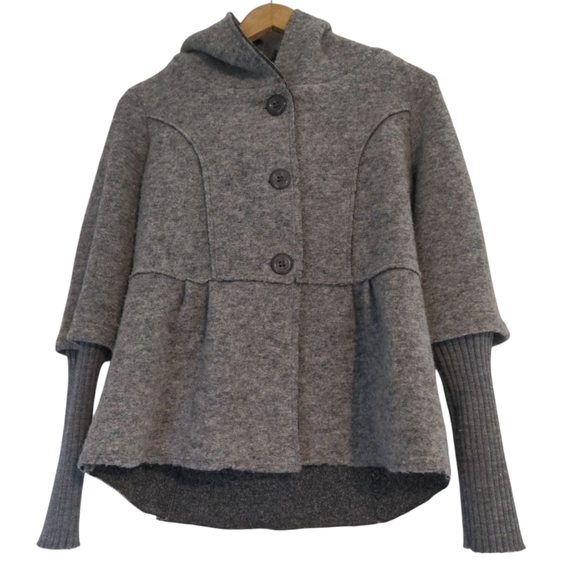 Marisa & Marie Car Coat Wool Blend Brushed Woven Grey Made In Italy Small - Picture 1 of 10